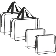 4-Piece Large Makeup Bags - Clear Plastic PVC Tote Bags with Zipper Handle - Portable Travel Luggage