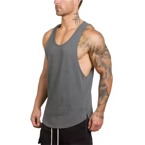 Men Fitness Bodybuilding Tank Top Gym Basketball Sleeveless t-Shirt Casual Cotton Vest Running Singl