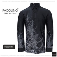 Pacolino - (Modern Fit Cutting) Black Color Malaysia Men Batik Long Sleeve Kemeja Batik Lelaki Lenga