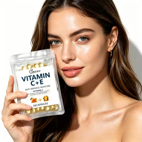 0.34g*50 Capsules of Vitamin C + Vitamin E Facial Care Essence Oil, Moisturizing, Hydrating, Non-Gre