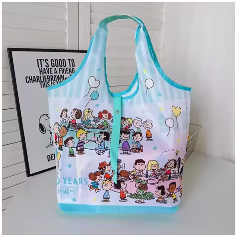 Snoopy 75th Anniversary Foldable Shopping Bag Large Capacity Reusable Eco Friendly Tote Shoulder Han