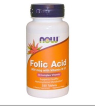 Now Foods Folic Acid 葉酸800微毫克+B12, 250粒裝
