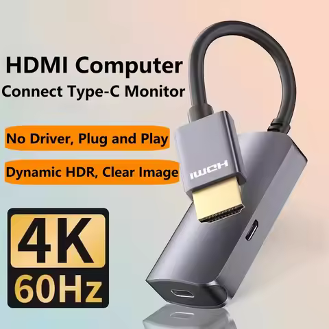 HDMI to Type C Converter HDMI Male to USB C Female Cable Adapter HD 4K 60Hz with Type C Power Supply