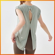 Lulu Loose Yoga Sports Top with Split Back Hollow Out YD247