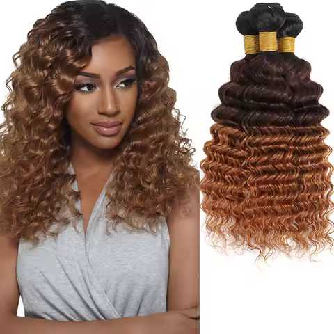 DreamDiana 9A Ombre Brazilian Deep Wave 3 Bundles T1B/4/30 Blond Remy Hair Ombre Curly Hair Bundles 