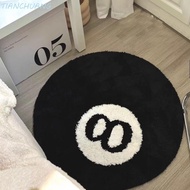 TIANCHUANG 8 Ball Carpet, Plush Round 8 Ball Rug, Creative Black Soft Anti-slip 8 Ball Mat Hoom Deco