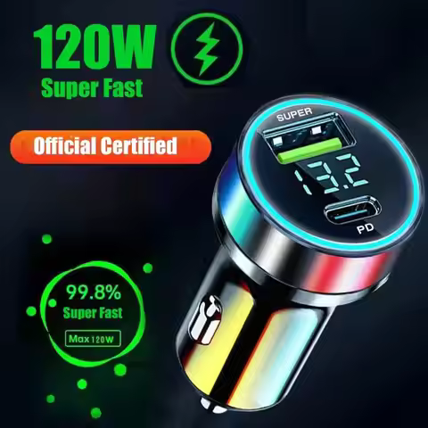 2 Port Super Fast USB Car Charger For IPhone 16 Pro Max 15 14 13 S23 S22 12-24V 120W+PD20W Quick Car
