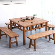 New Old Elm Dining Table Portable Foldable Old-Fashioned Square Table for Eight People Square Household Eating Table and Chair Solid Wood Tea Table