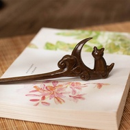 Light Wind, Moonlight Cat Sandalwood Hairpin, Pan Hair Hanfu Accessories, Versatile New Chinese Hair