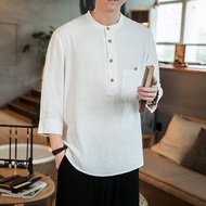 ️ 21 Spring Summer Men Ready Stock Style Asian Simple All-Match Shirt Three-Quarter Sleeve Large Siz