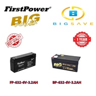 FIRST POWER / BIG POWER 632 6V 3.2 AH RECHARGEABLE SEALED LEAD ACID BATTERY