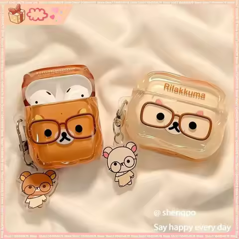 Stereo Glasses Cute Cartoon Rilakkuma Airpods Pro3 Airpods4 Apple Bluetooth Headset Case Anti-Fall H