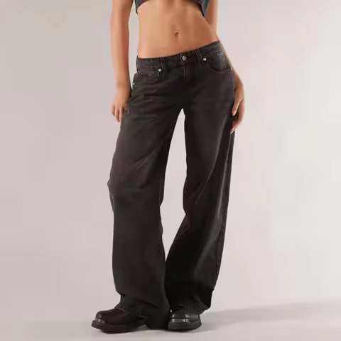 Vintage Low Rise Baggy Jeans for Women Y2k Boyfriend Straight Wide Leg Jeans Loose Fit Denim Pants Y