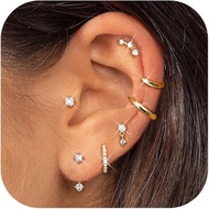 BESTEEL Small Stud Hoop Earrings for Women - 7 Pairs Hypoallergenic 14K Gold Plated Huggie Earring S