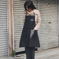 皮革口袋工作圍裙 | 素黑色厚磅帆布 | 防潑水皮革