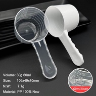 Powder Scoop 30 Grams Measures Water 60mL. Spoon 30 Concave Handle 60mL Plastic Measuring