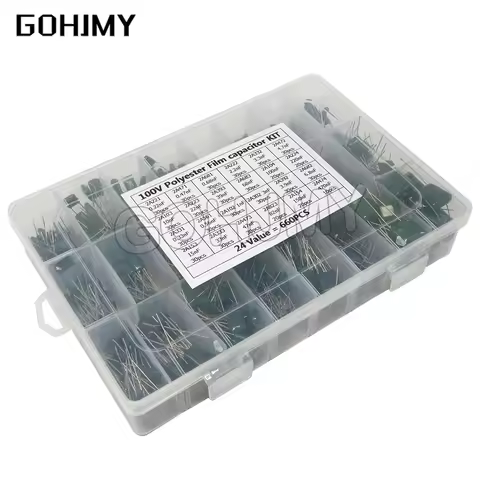 660pcs/lot 24value capacitor kit 100v 2a221j to 2a474j polyester film capacitor assorted kit 0.47nf 