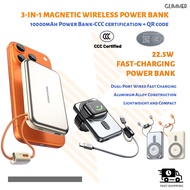 【CCC Certified+QR Code】3-in-1 Magnetic Wireless Power Bank 10000mAh 22.5W Fast Charging Built-in Typ