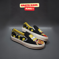SEPATU VANS21 SLIP ON VAULT OG ANAHEIM KARTUN THE SIMPSON SMILE HITAM PUTIH KANVAS 36-43