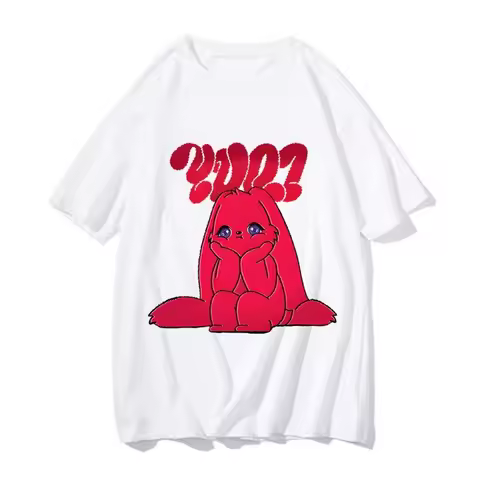 Yuqi 1st Mini Album YUQ1 T-shirt Same Rabbit Pattern Printing Tee-shirt Kawaii Fashion O Neck Cotton
