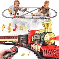 Train Set for Boys - Steam Locomotive with Lights, Sound & Spray Effects, Complete with Carriages & 