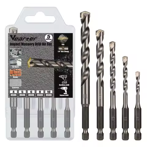 5PCS/SET Impact Masonry Drill Bit 4/5/6/8/10mm Hex Shank YG6 Carbide Tip for Concrete Brick Cement W