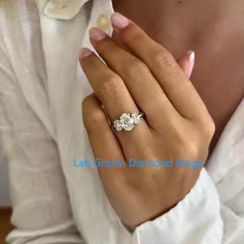 1.5 Carat Main Stone Oval Lab Diamond CVD HPHT DEF VS-VVS Three Stone Engagement Ring Platinum 950 3