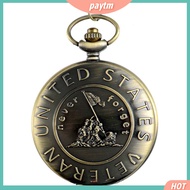 PTM Vintage US Veteran Army Bronze Pocket Watch Quartz Necklace Pendant Antique Gift