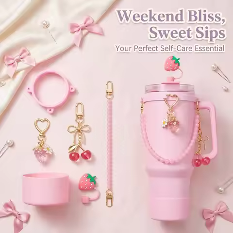 6pcs Strawberry Tumbler Cup Accessries Set for Stanley 30oz 40oz Tumbler Cup Water Bottle, Silicone