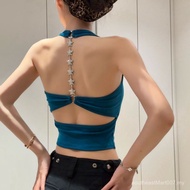 [Promosi Panas] Baju kamisol rantai leher halter gaya Korea dengan reka bentuk belakang yang cantik,