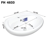 Blue diamond อ่าง อ่างล้างหน้า แขวนผนัง เซรามิค ขนาดเล็ก FH 4833 ทรงกลม FH 4844 ทรงเหลี่ยม พร้อมพุกย