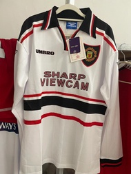 9899紅魔曼聯客場三冠王復古長袖球衣7號貝克漢姆11號吉格