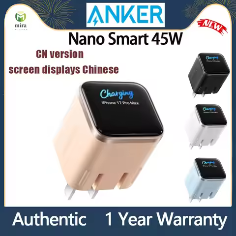 New Original Anker Nano Smart 45W Fast Charging Compact and Foldable Plug USB- C Charger, Screen Dis