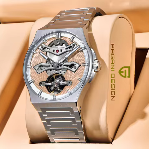 PAGANI DESIGN Tourbillon Men's Watch Sapphire Glass Hollow Mechanical Watch Stainless Steel Waterpro