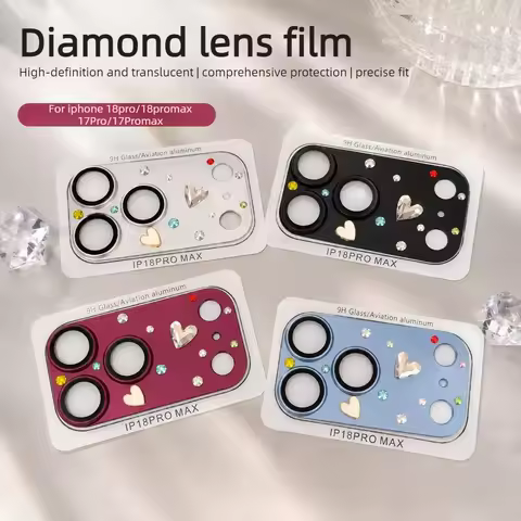 2026 Crystal Diamond Heart Camera Lens Protector for iPhone 17 Pro Max Full Coverage Anti Scratch Me