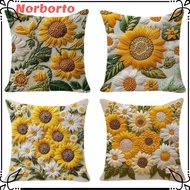 NORBORTO Sunflower Pillowcase, Plush 45x45cm Sofa Cushion , Vintage Fluffy Soft 2D Floral Square Bed