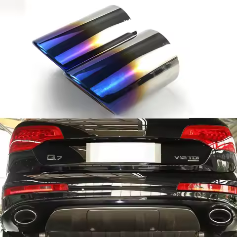 2Pcs Stainless Steel Car Exhaust Tips Straight Tail Pipe Cover For Audi Q7 2007-2011 Throat AUTO Acc