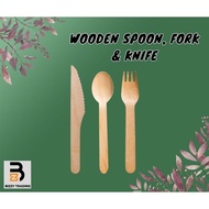 Wooden Cutlery 16cm / Disposable Biodegradable Cutlery / Wooden Fork / Wooden Spoon / Wooden Knife /