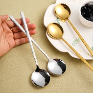 Oukeai Hammer Pattern Round Spoon 304 Stainless Steel Spoon Long Handle Korean Bibimbap Spoon Food G
