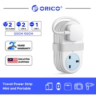 ORICO 15.5W Travel Power Strip with Type C Port Flat Plug Portable Extension 1.2M Cord Cruise Essent
