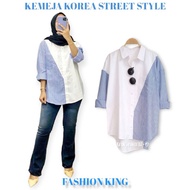 KEMEJA Women's Casual Shirt Long Sleeve Oversized Korean Version Square Print Motif BB Combination S