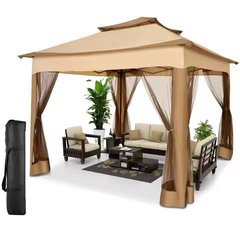 11x11 Pop Up Gazebo One-Push Canopy Tent with Mosquito Nettings, 10x10 Outdoor Canopy Shelter with D