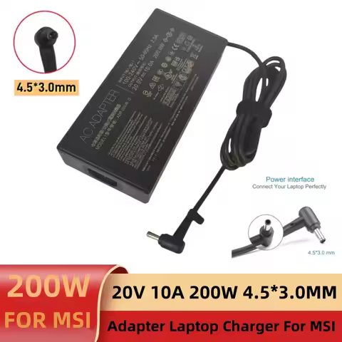 20V 10A 4.5*3.0mm 200W Laptop Charger AC Adapter For MSI Chicony Huawei GF66 MS-1563 1582A200A022P A