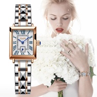 นาฬิกาไขลาน2023 Lige แบรนด์นาฬิกาไขลานนาฬิกาควอตซ์แฟชั่นสุภาพสตรีชุดสร้อยข้อมือหน้าปัดทองคำสีกุหลาบแบบเรียบง่าย