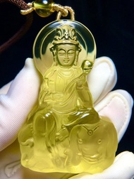極品天然立體雕刻黃水晶普賢菩薩吊墜屬龍蛇人本命佛財源廣進