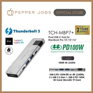 PEPPER JOBS TCH-MBP7+ Dual USB-C Hub Adapter with PD 100W & Thunderbolt 3 (HDMI/LAN/USB-C/PD/USB 3.2
