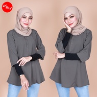 KM Women Irdina Ready Stock Malaysia 3/4 Sleeve Button Blouse Muslimah Baju Wanita [B10325]