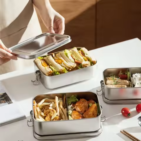Stainless Steel Square Lunch Box Sealed Insulation Bento Box Lunch Box Canteen Large Capacity Compar