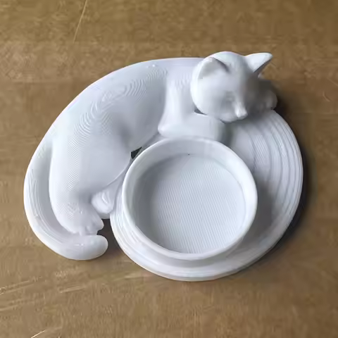 3D printed cat candlesticks, sleeping cat sculptures, tea candle holders, home candle display stand,