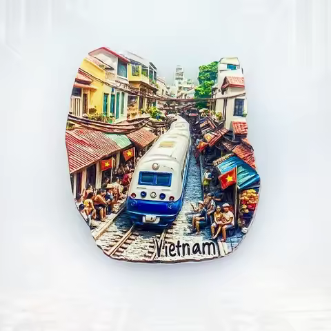 Vietnam Street Train Fridge Magnet - Charming 3D Hanoi Cityscape Unique Asian Travel Souvenir Gift f